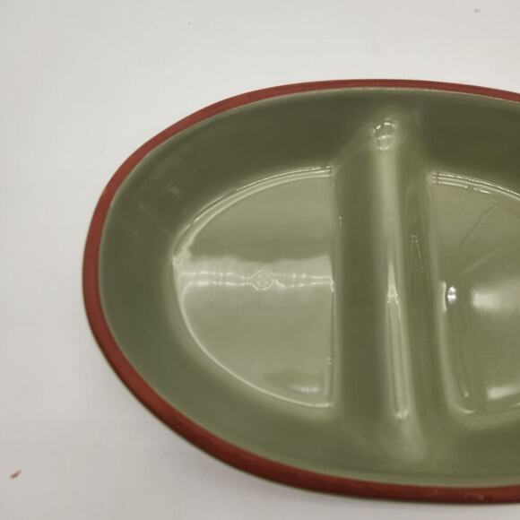 Himark Made In Portugal Moss‎ Green With Terracotta Rim 12" Divided Serving Dish - Picture 4 of 7